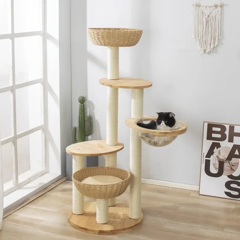 Modern Simple Cat Tree Nordic Originality Sisal Rope Wooden Tower for Cats Sofa Scratcher Houses Furniture Columpio Gatos FYCT