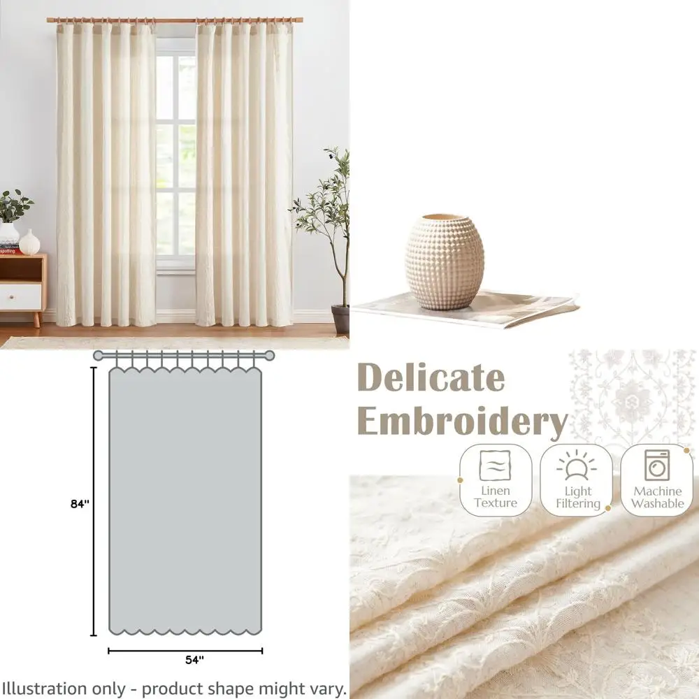 

Винтажные льняные шторы с цветочным узором, длина 84 дюйма, цвет слоновой кости на бежевой основе, комплект из 2 панелей для спальни и гостиной