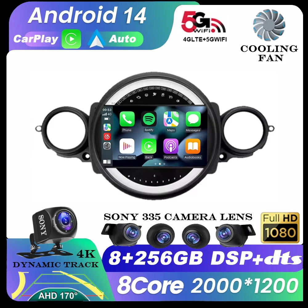 Android 14 For BMW Mini Cooper R56 R60 R51 2006-2014  Carplay Auto Car Multimedia All-in-one Car Radio Video Player GPS