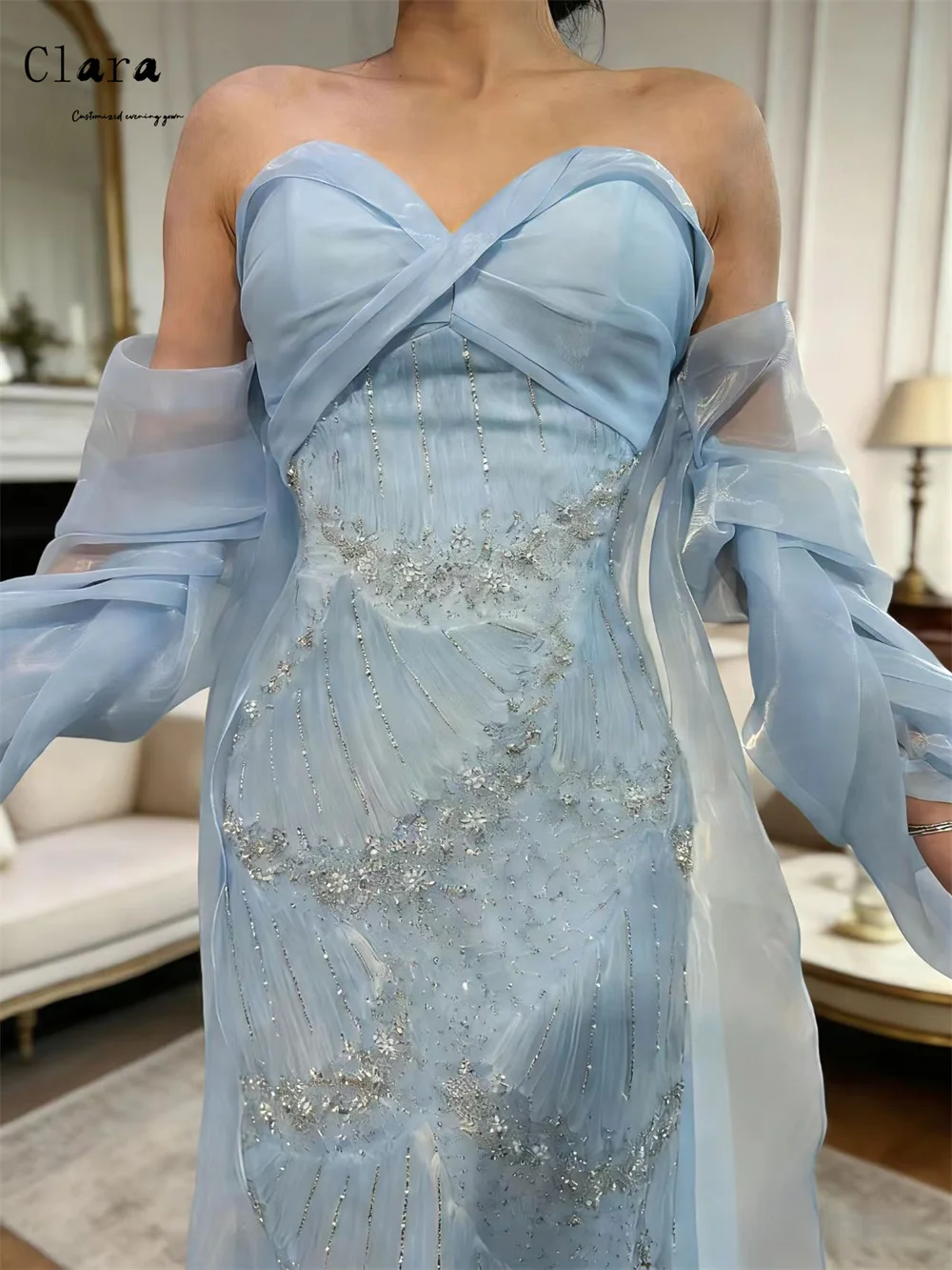 Clara personalizado fishtail strapless querida vestidos de cocktail 2025 mulher vestido de noite de luxo vestido de baile feminino elegante vestido chique