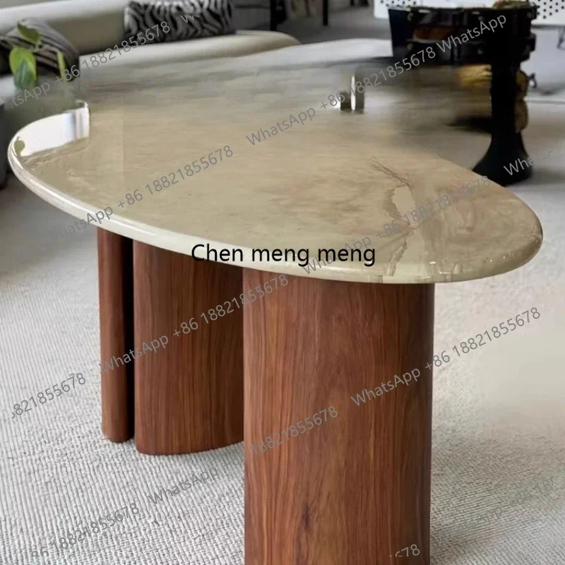 Medieval marble oval dining table retro French silent wind eating table R
