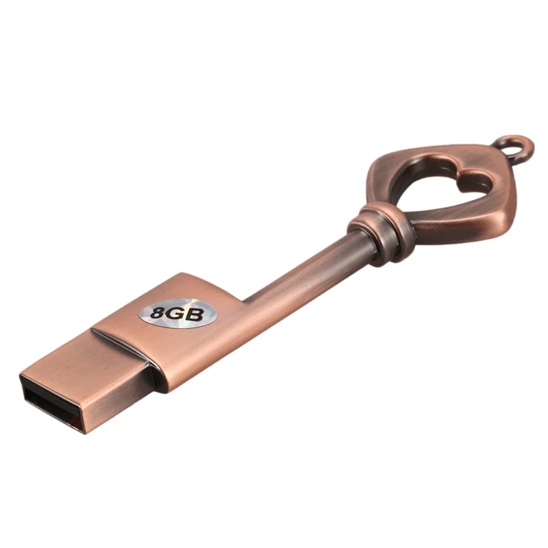 3X USB 2.0 محرك أقراص USB معدني مفتاح محرك فلاش USB على شكل قلب من النحاس النقي (نحاس، 8 جيجابايت)-AB01 #3