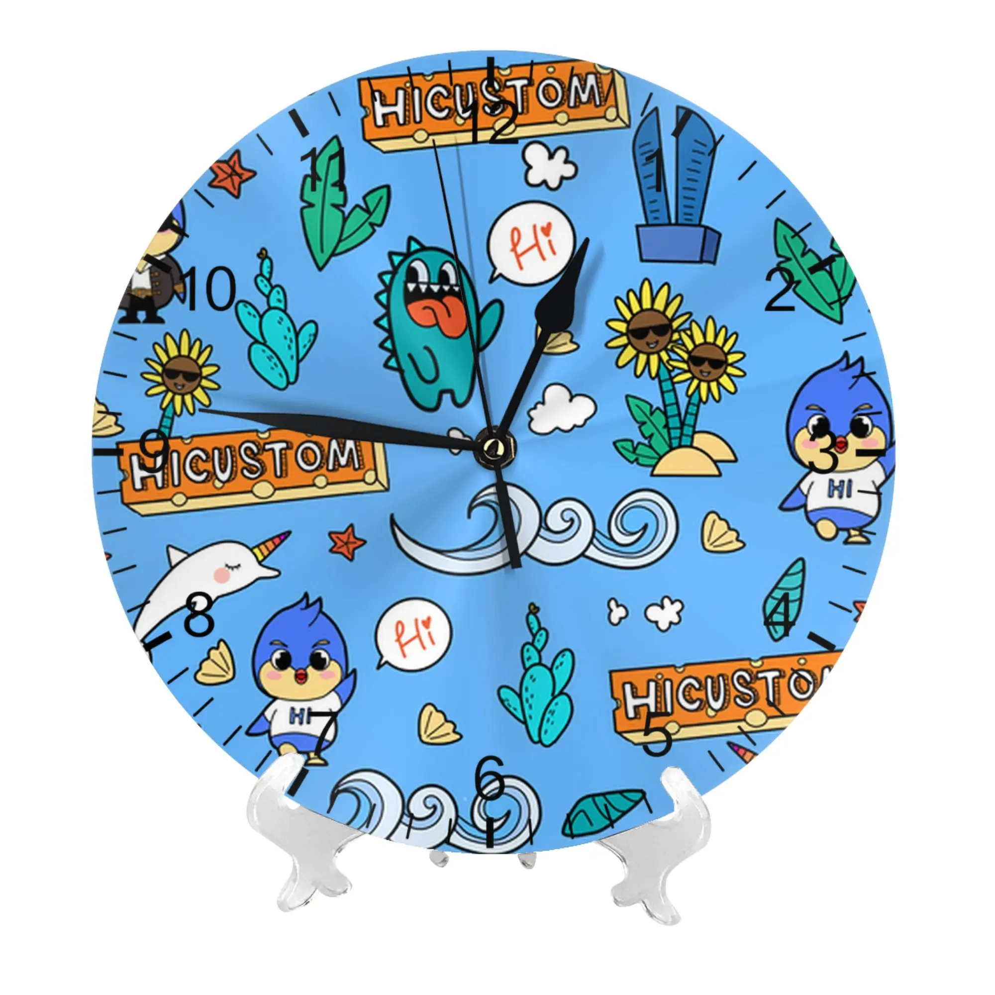 Cute Cartoon Ocean Animal silent wall clock round wall watch home art decor housewarming gift
