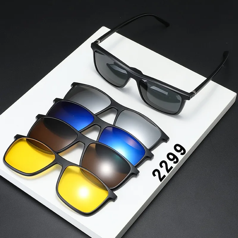 

6 In 1 Spectacle Frame Men Women With 5 PCS Clip On Polarized Sunglasses Magnetic Glasses Male Computer Optical 2299