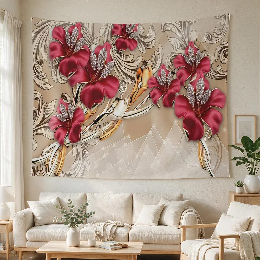 Interior Design Home - Großer tropischer Blumen-Wandteppich im Boho-Stil, Wohnzimmer-Dekoration,