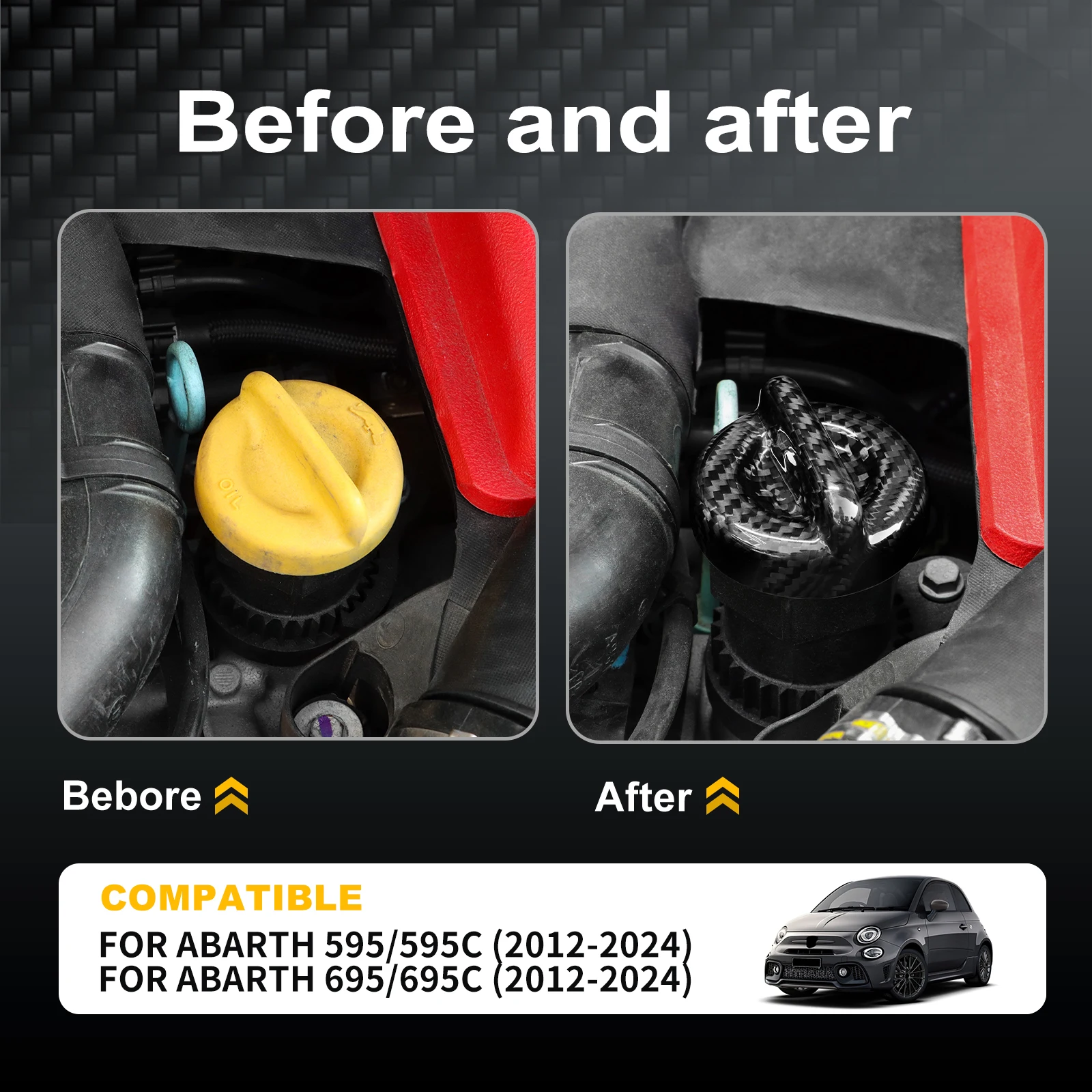 

Твердое сухое углеродное волокно для Abarth 595 595C 695 695C 2012 2013 2014 2015 2016 2017 2018 2019 2020 2021 2022 2023 2024 автомобильный двигатель масляная крышка радиатор топливный бак наклейка