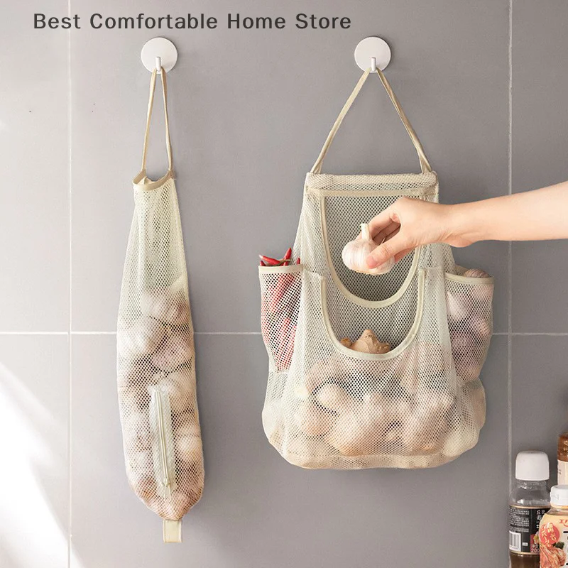 Mesh Pocket Storage Bag Kitchen Household Sundries Hanging Bag Large-capacity Storage Mesh Bag