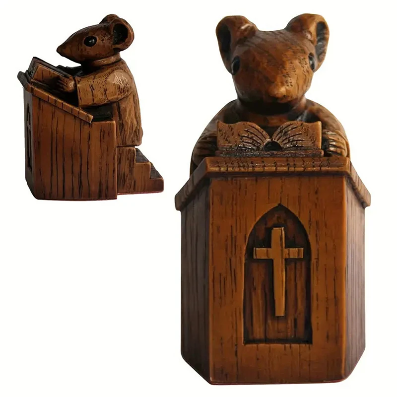 Y Church Mouse Figure Statue 8cm Cute Figurine Resin Sculpture Room Decoration Ornament The Vicar In The Pulpit Model Toy Gift