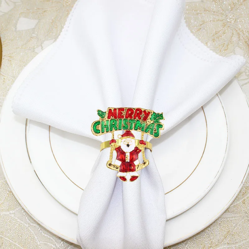 Santa Claus Napkin Clasp Ring Decoration, Hotel Tableware, Table Napkin Holder, 10Pcs