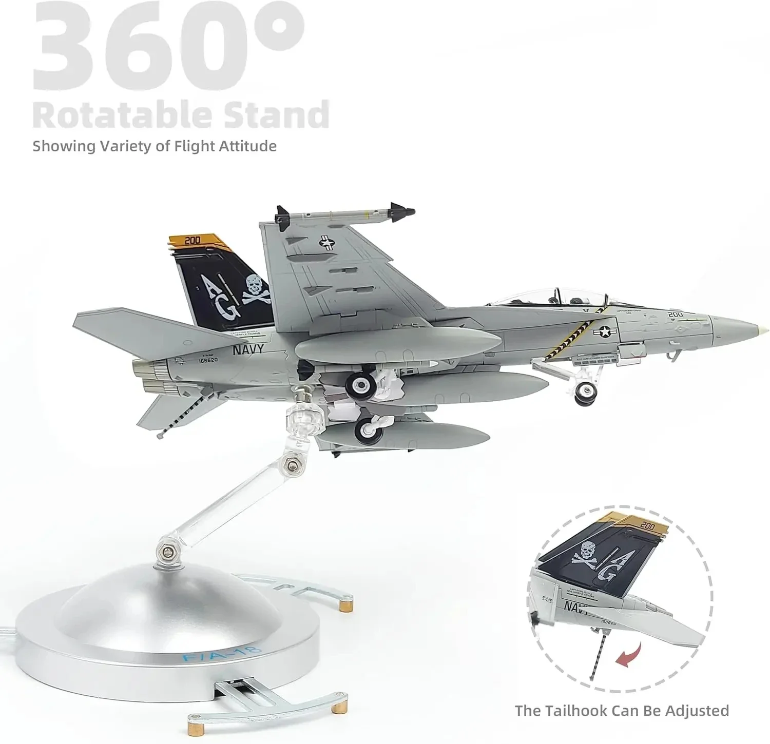 F/A-18F Super Hornet 1/72 Metal Airplane Model Kits with Display Base VFA-103 Jolly Rogers Diecast Alloy Fighter Replica