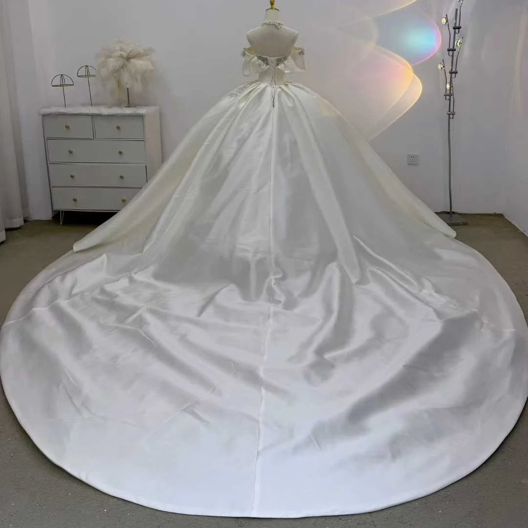 White Short Sleeved High-end Wedding Dress With Heavy Industry And Diamonds Starry Sky Palace Style Customized vestido femininos