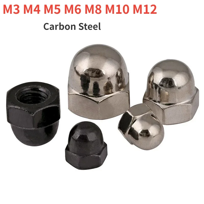 M3 M4 M5 M6 M8 M10 M12 Nickel Plated/Black  Acorn Cap Dome Nuts Cap Carbon Steel Acorn Hex Cap Nut Decoration Black