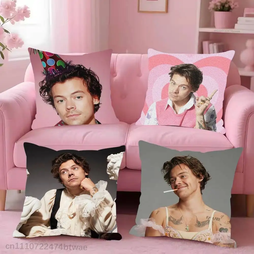 H-Harry S-Styles Pillow Case For Sofa Bedroom Living Room Plush Cushion Cover Decorations and Protector