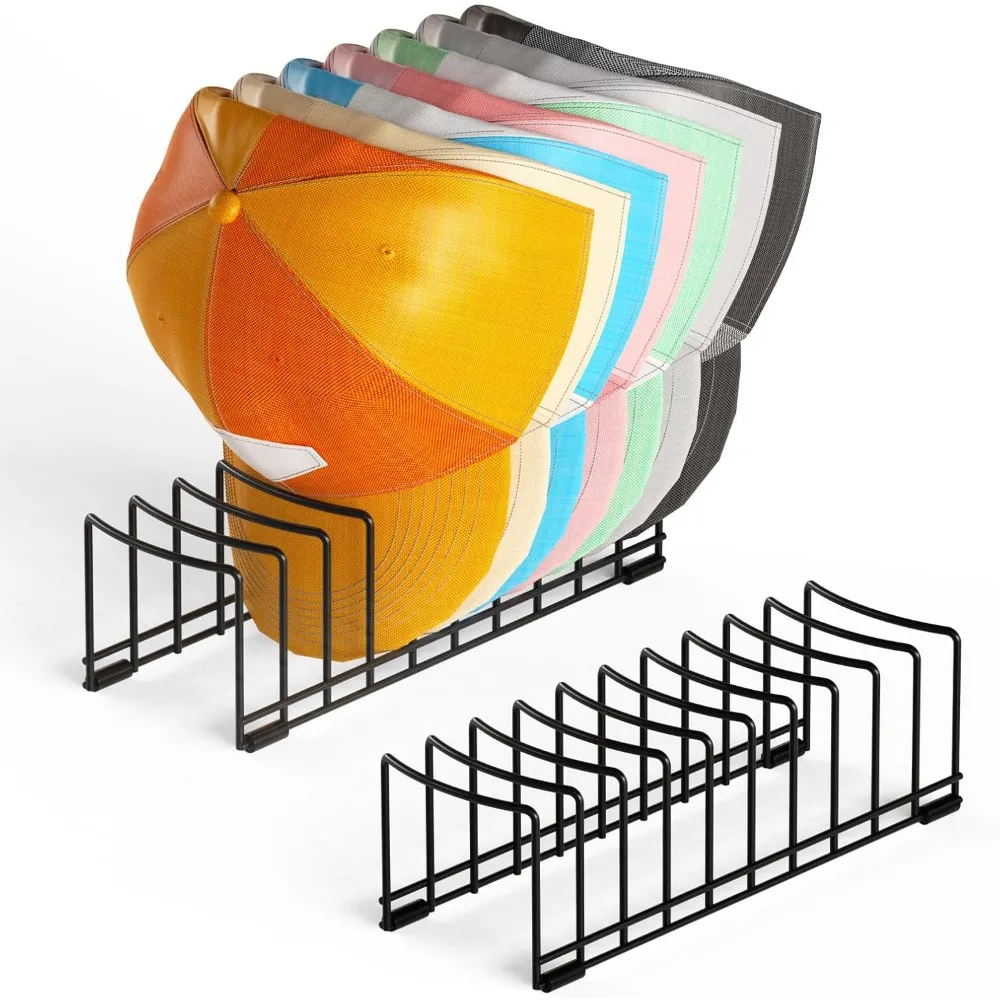 2 Pack Hat Organizer for Baseball Caps, Metal Hat Stand for 20 Baseball Caps, No Install Hat Holder with Silicon Anti-Slip Pad,