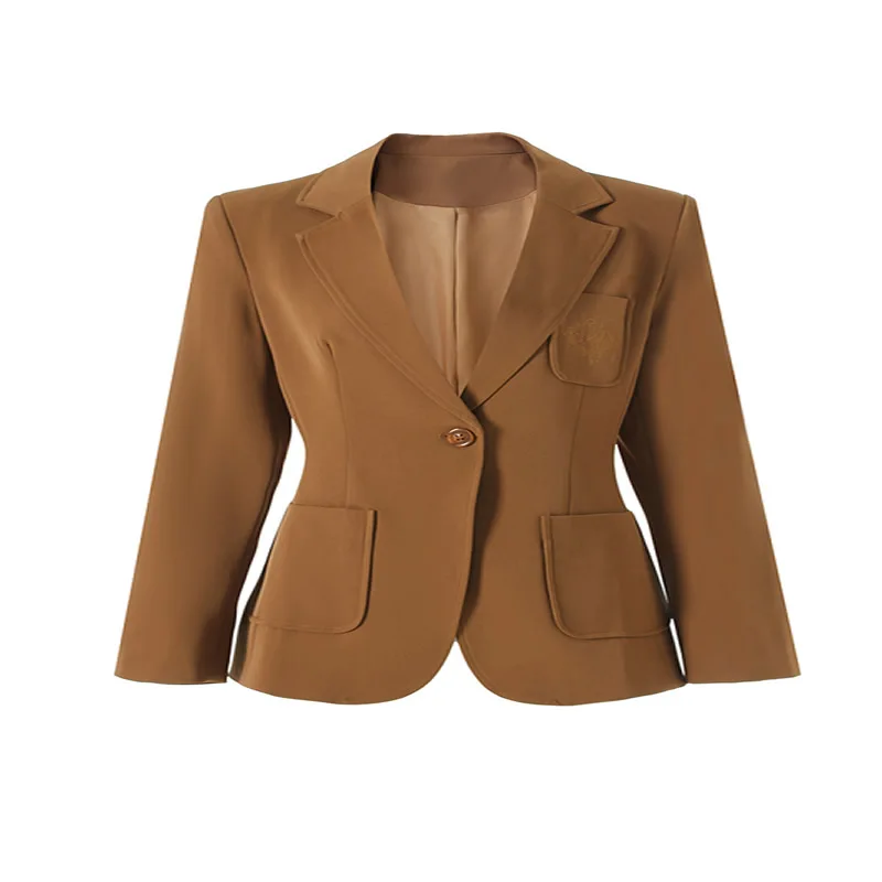 New Solid Colour Coat Women Long Sleeve Turn-Down Collar Suit Coat