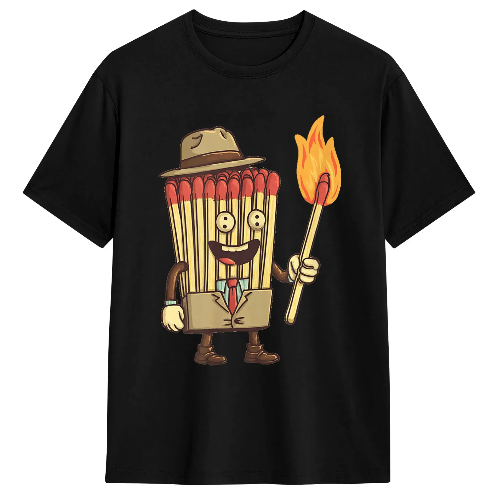 Camisetas Divertidas con Estampado de Caja de Cerillas en Traje de Disfraz con Llamas para Hombre, Camiseta Novedosa 100% Algodón, Cuello Redondo, Manga Corta, Tops para Fiesta