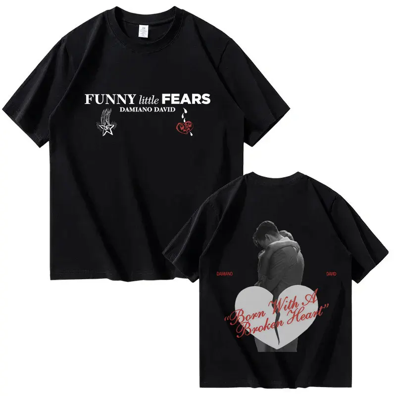 

Модная футболка с рисунком FUNNY Little FEARS Album 2025, футболки с принтом Singer DAMIANO DAVID, футболка большого размера в стиле Харадзюку с круглым вырезом