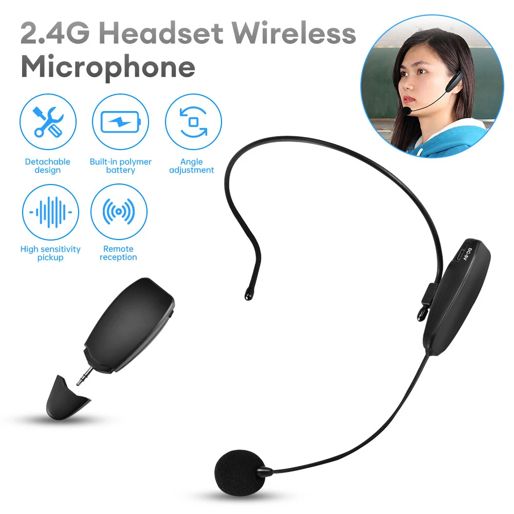 

2.4G Handheld Wireless Lavalier Microphone Set Transmitter Head-Wear Mic Amplifier Karaoke Speech Teaching Meeting Headset Mic