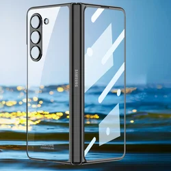 Transparent Plating Case For Samsung Galaxy Z Fold 7 Fold 6 5 4  Cover With Front Protective Glass Hard Plastic Clear Cover