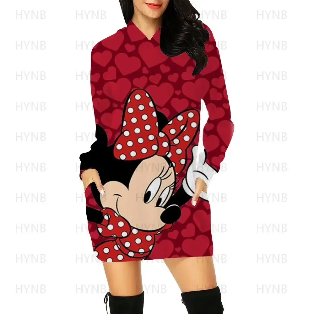 Long Sleeves Dresses Cartoon Elegant Women Minnie Mouse 2022 Disney Y2k Sweater Dress Women\'s Party Mini With Hood Mickey Hoodie