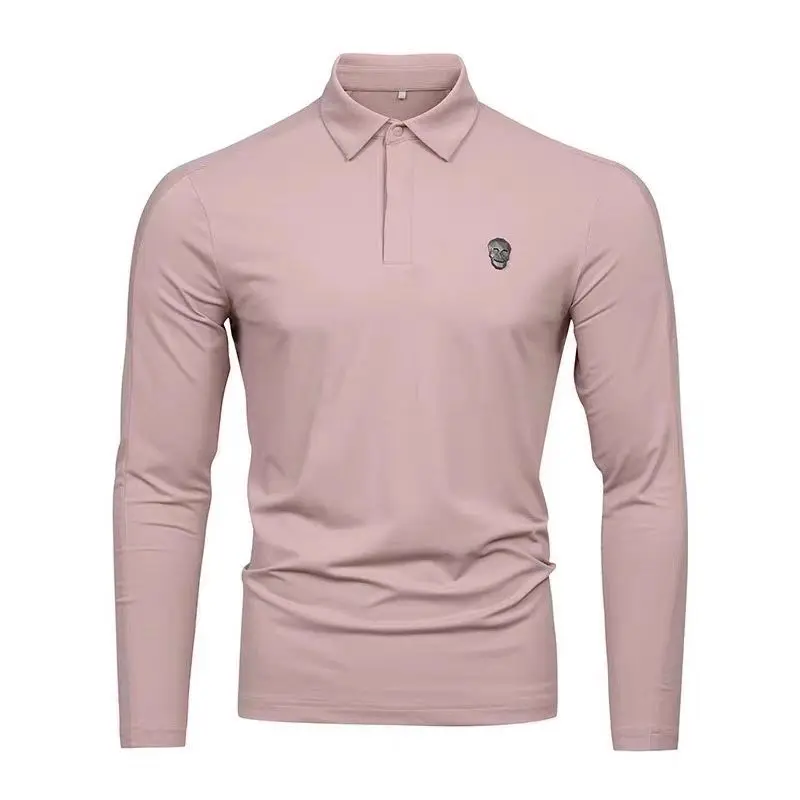 AMAZINGCRE 2024 New Men's Golf Clothing Versatile Simple Lapel Elastic Warm Velvet Long Sleeve Top