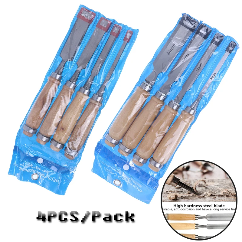 4PCS 6/12/18/24mm DIY Auxiliary Tools Wood Carving Chisels Set Professional For Woodworking With Ergonomic Wood Carving Tools