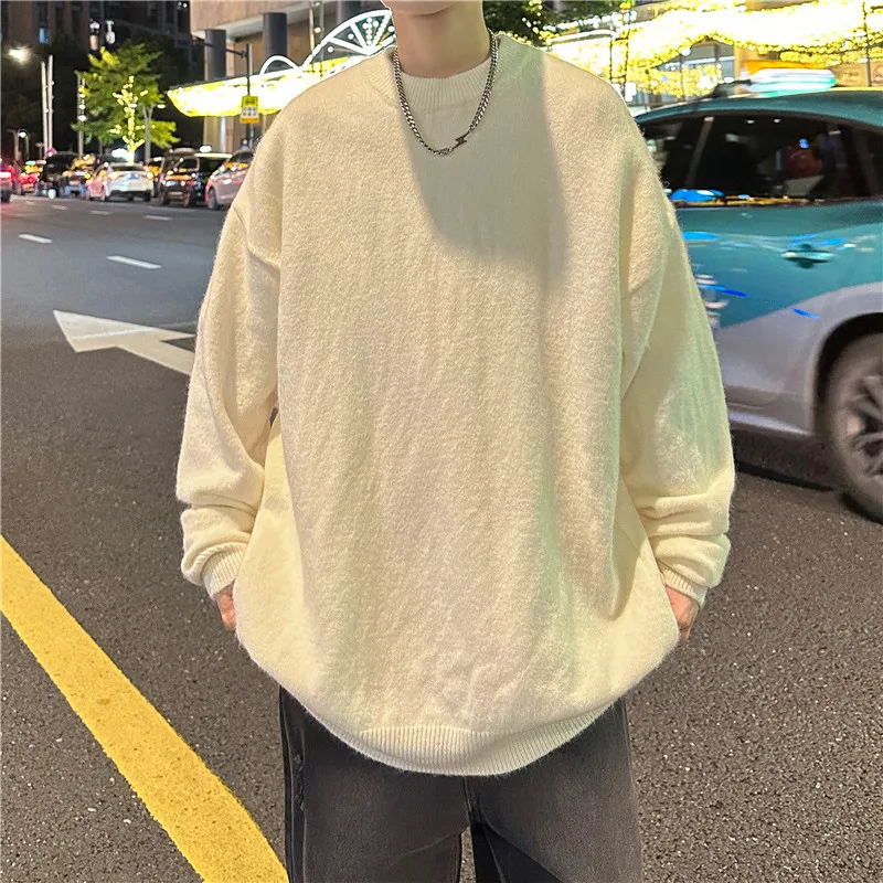 

2023 Men Autumn Winter New Sweater O-neck Pullovers Men's Loose Oversized Knitted Tops Male Casual Solid Color Jumpers I586