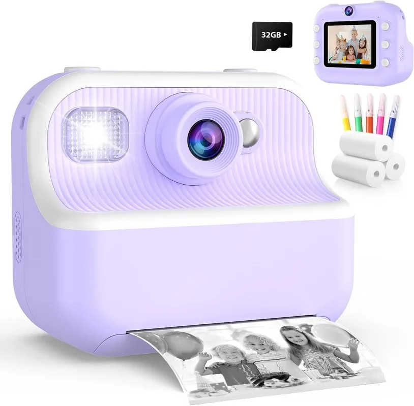 

Camera Instant Print 48MP Kids Selfie Digital Camera, 1080P HD Children Video Recorder, 2.4" Toddler Camera with Print Paper