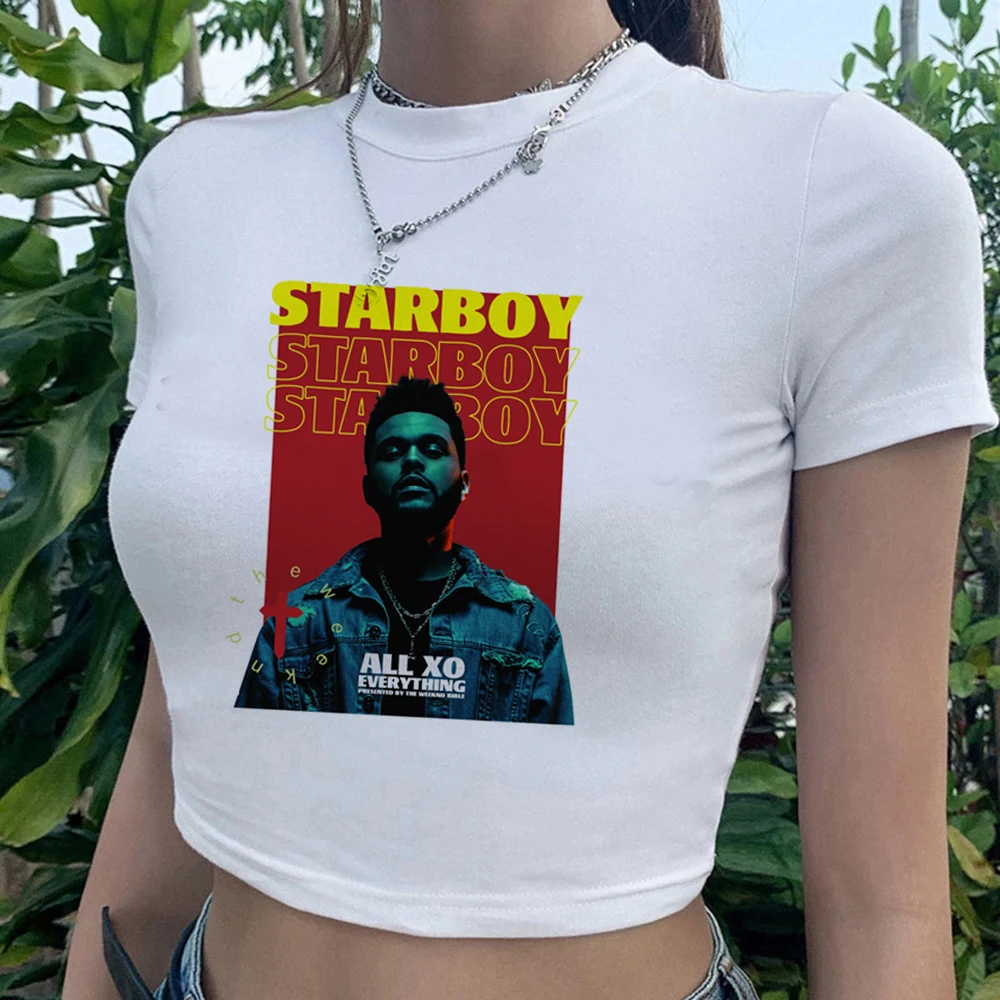 the Weeknd clothes t-shirt female print aesthetic white kawaii streetwear crop top graphic tees women