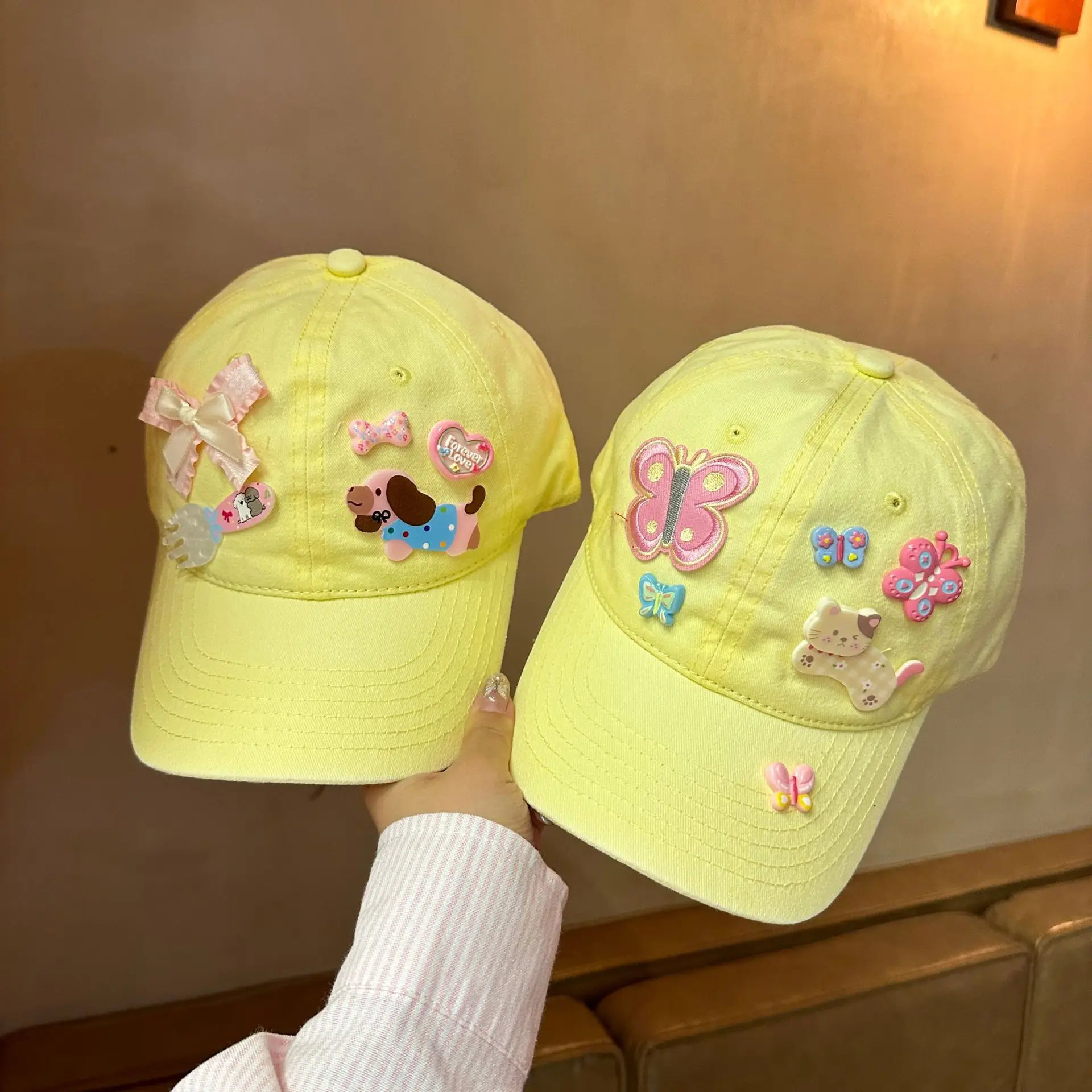 

Ladies' Visors Korean Yellow Cartoon Sweet Cool Cute Y2k Kawaii Baseball Caps Outdoors High-quality Luxury Brand Hats For Girl