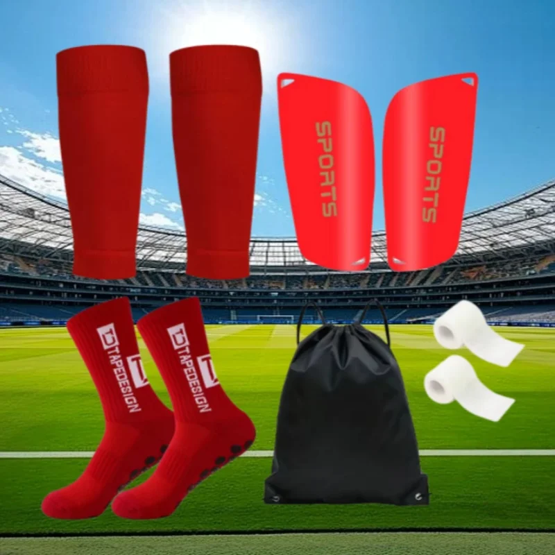 5PCS Set Drawstring Ball Bag Men Women Outdoor Soccer Football Socks Cycling Leg Cover Shin Pads Training Shank Board Bandages