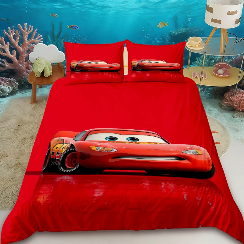 

Disney McQueen Car Duvet Cover Set, Children's Gift Room Decor Set with One Duvet Cover and Two Pillowcases, Single/Double/Large