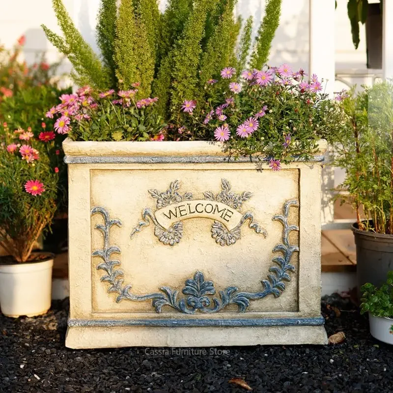 *&s Rectangular Cement Planter for Balcony, Decorative Concrete Flower Box for Garden, Rustic Heavy-Duty Container for Patio