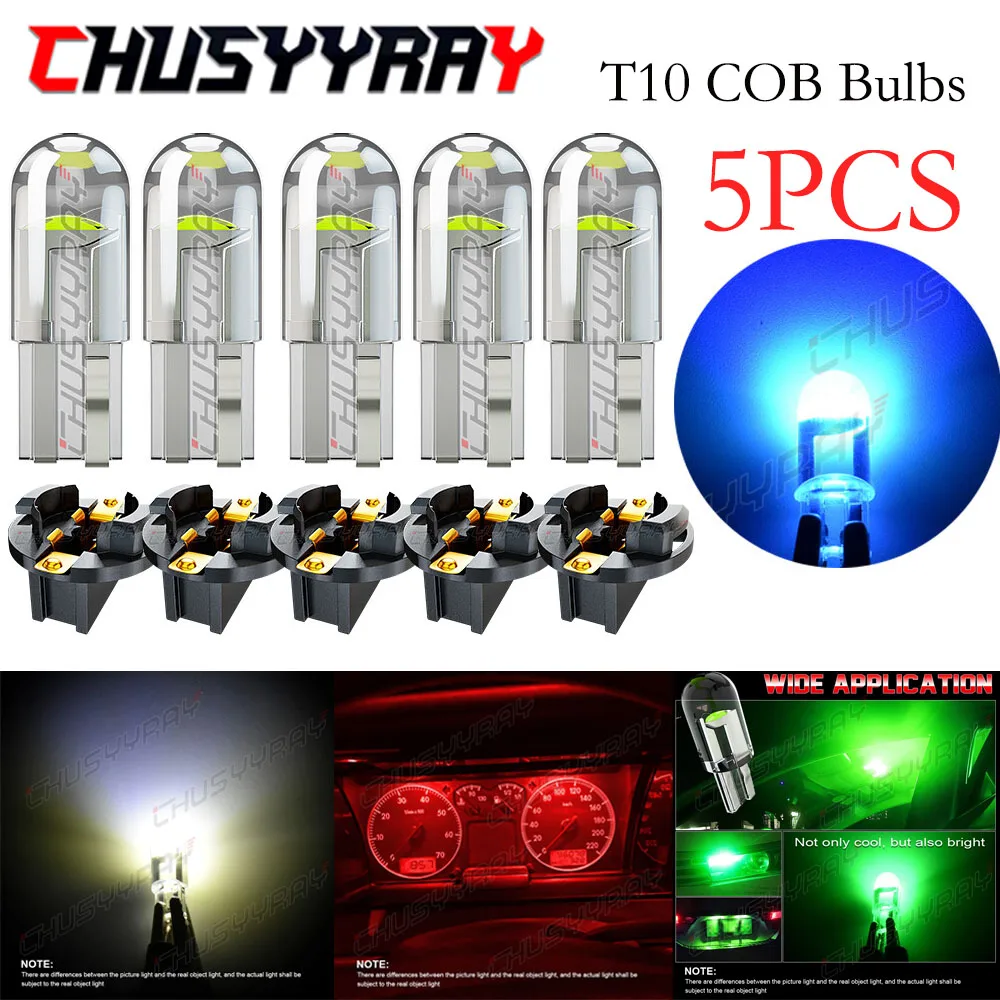 ChuSyyRay 5Pcs 12V-24V T10 COB Wedge Bulbs & Sockets 5W Instrument Panel Light 6000K T10 194 168 W5W 2825 LED License Plate Light Bulb, Parking Light, Reverse Light, Tail Light for Motor Vehicles