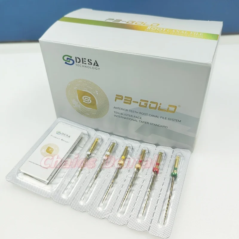 Limas de conducto radicular rotativas endodónticas DESA P3-Gold, limas dentales de níquel-titanio activadas por calor, lima endodoncia cónica, 1 paquete = 5 uds.