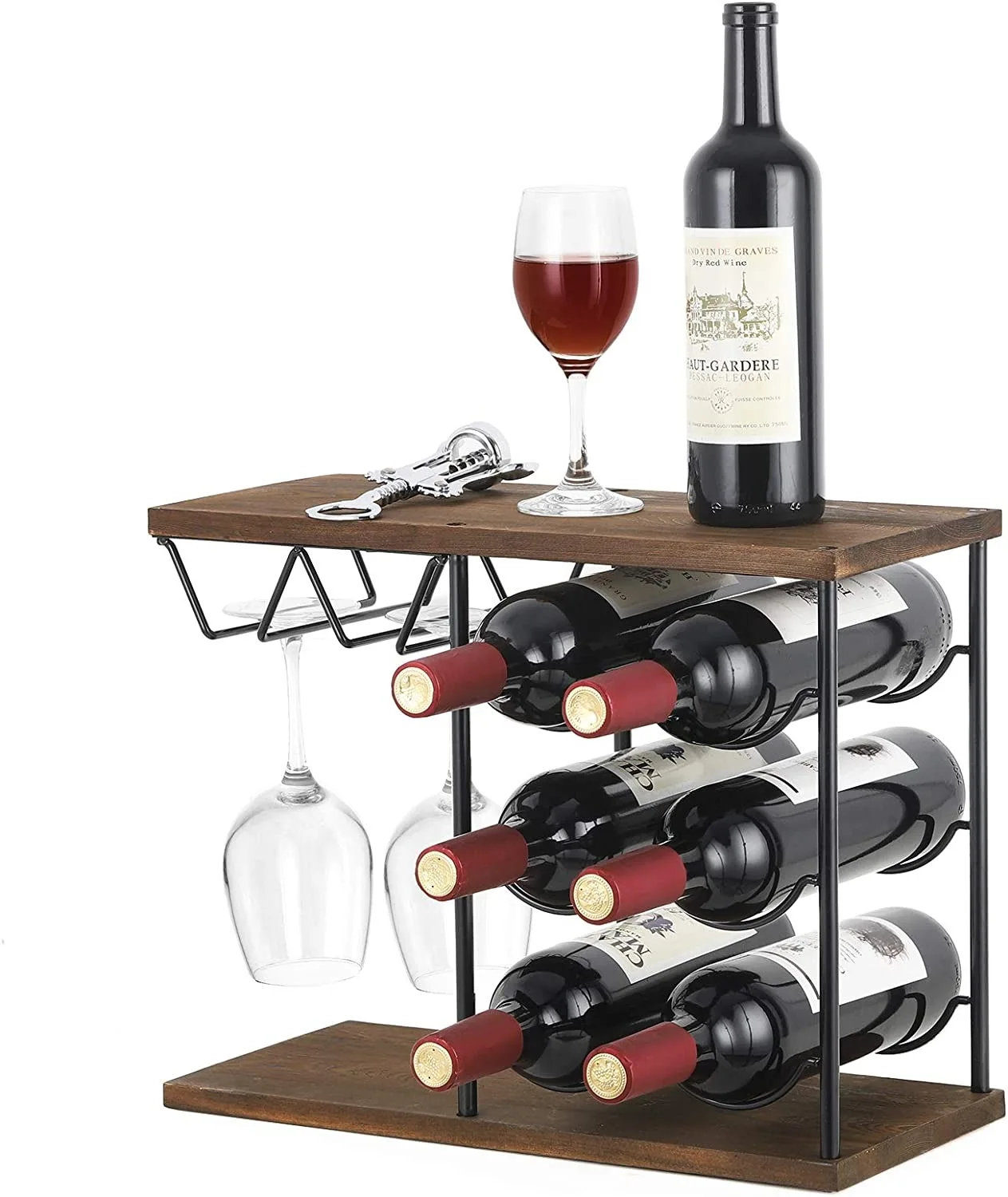 Can hold three layers of red wine rack with a combination of iron and wood, and the top can hold items