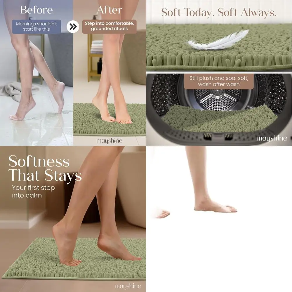 

Ультрамягкий коврик для ванной из шенилла с длинным ворсом | Впитывающий и нескользящий | Плюшевый коврик из микрофибры для ванной, кухни, гостиной | 59x31 | С.