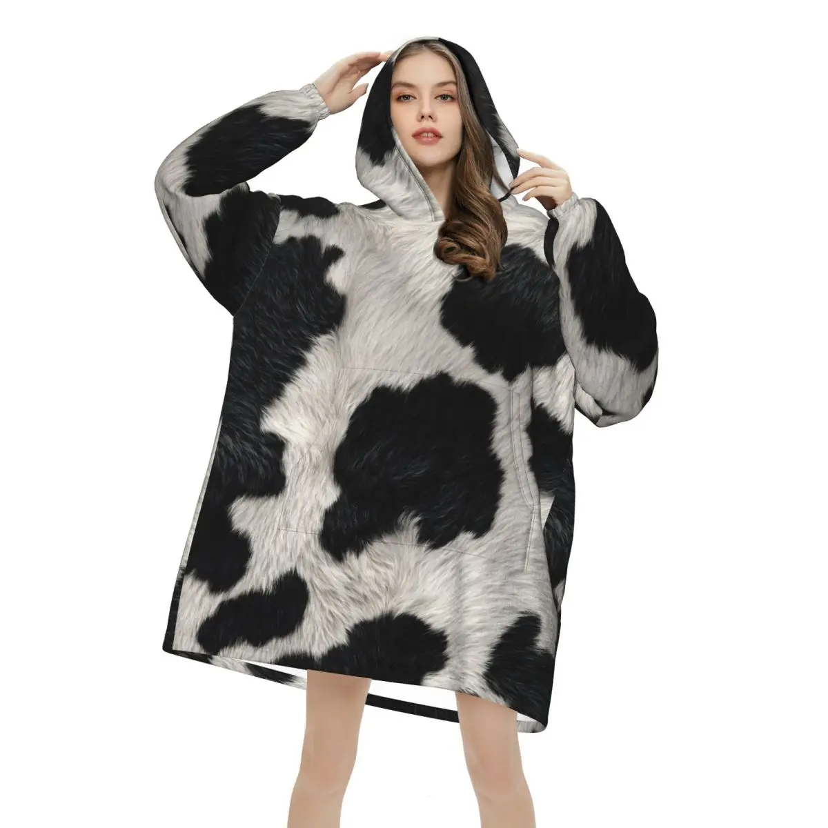 Rustic Cow Print Blanket Hoodie Oversized Wearable Sweatshirt Blanket Warm Gifts for Women Girls Girlfriend