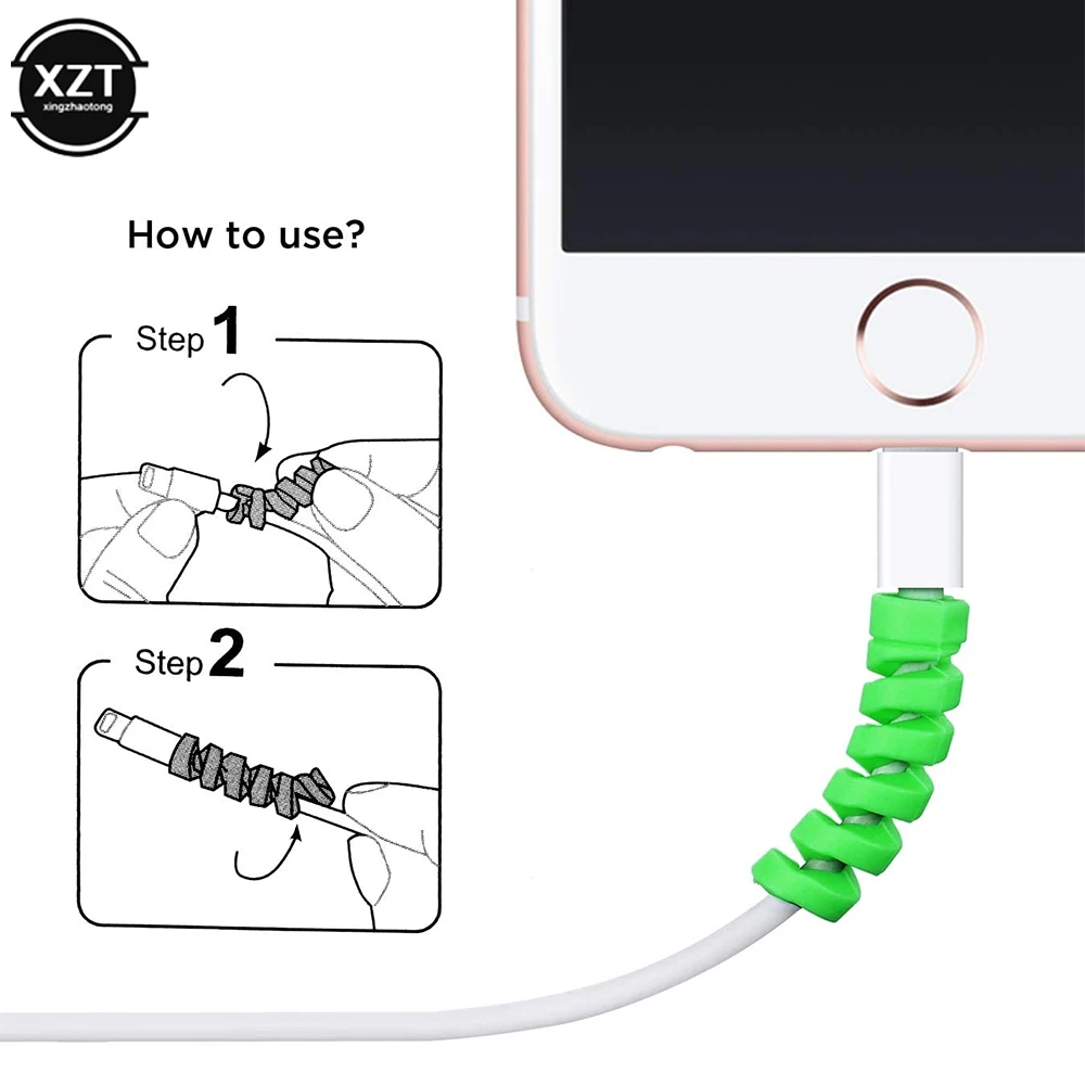 2PCS Spiral Silicone Anti-break Data Cable Protective Sleeve For Iphone Samsung Android USB Charging Cable Earphone Cable