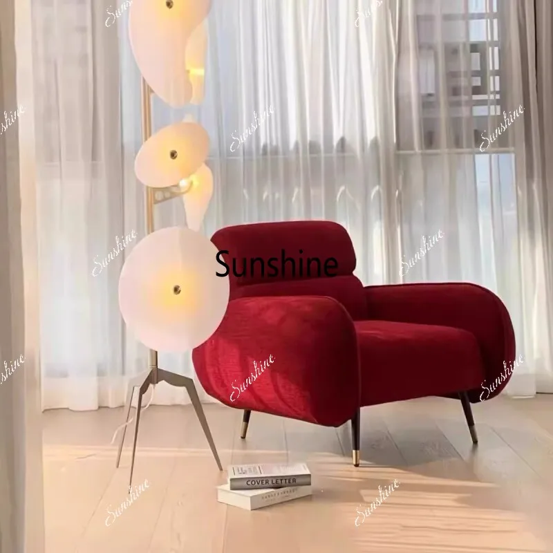 Nordic light luxury red flannel single leisure living room bedroom balcony sofa chair