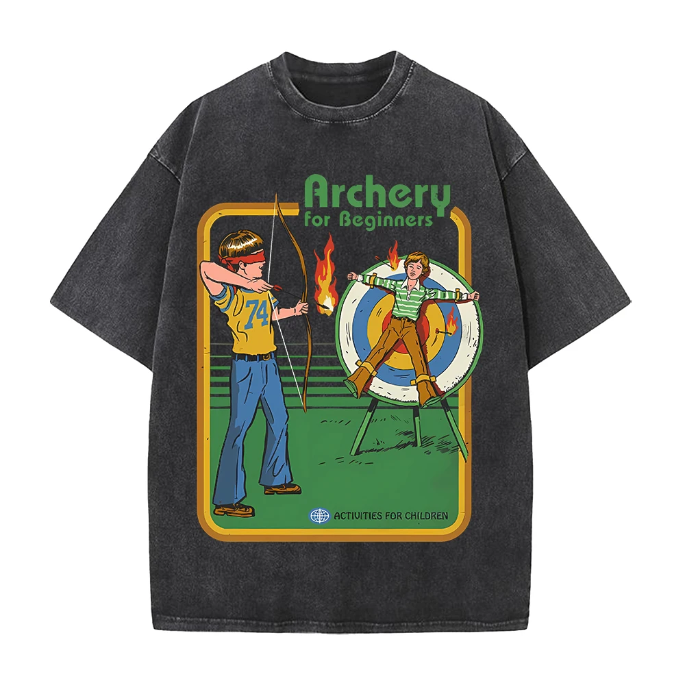 Archery For Beginners Dark Comics T-shirt  Vintage Washed T Shirt Men Clothing Summer Short Sleeve 100% Cotton Tees Tops Clothes
