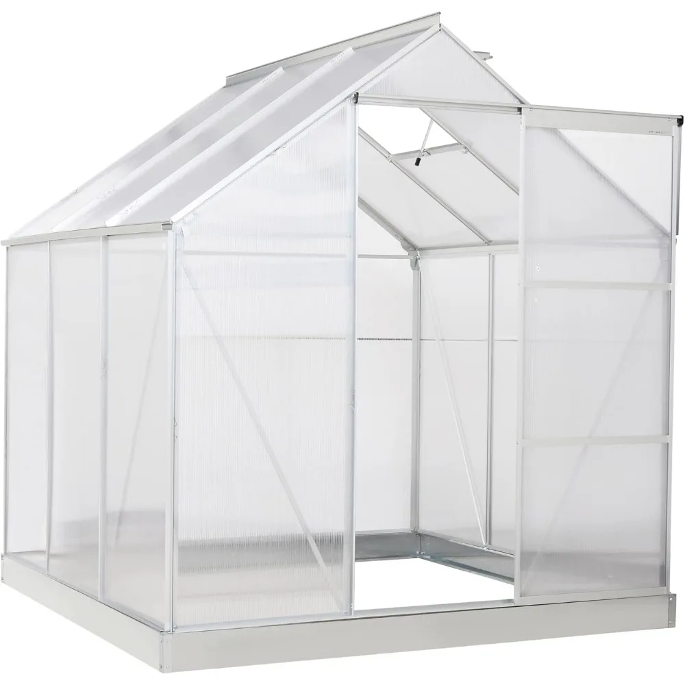 6' x 6' Hobby Greenhouse, Walk-in Polycarbonate Hot House Kit with Aluminum Frame, Sliding Door, Roof Vent