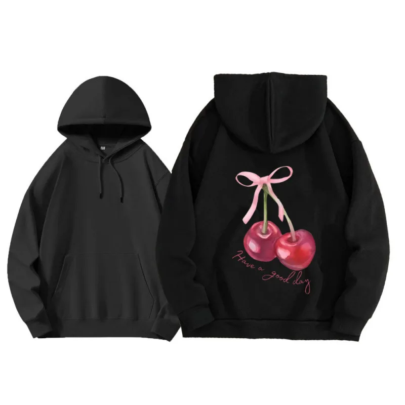 Felpa con cappuccio abbinata da uomo e da donna alla moda, ampia e versatile in stile americano con design di coppia stampato e pul con cappuccio