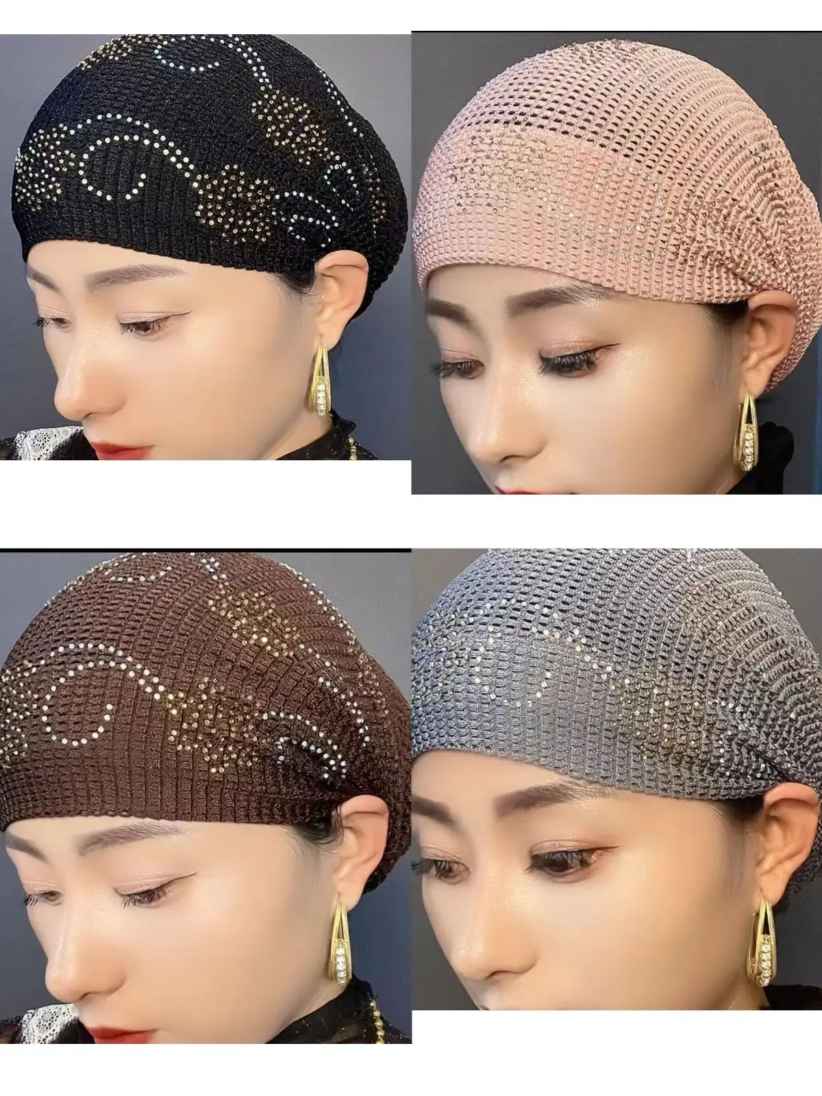 

Горячая оптовая продажа, комплект из 4 предметов, мусульманские шапки, хиджабы, женские высокоэластичные шапки с бриллиантами, черные, розовые, универсальные шапки, легко носить, шапки