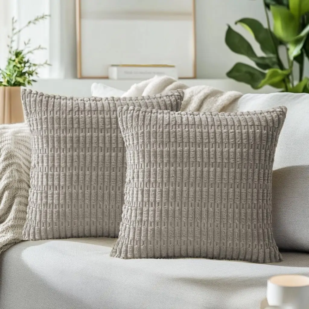 

Throw Pillow Covers 22X22 H Set Of 2 Decorative Farmhouse Rustic Boho Pillows For Sofa Bed Couch Living Room Corduroy Light