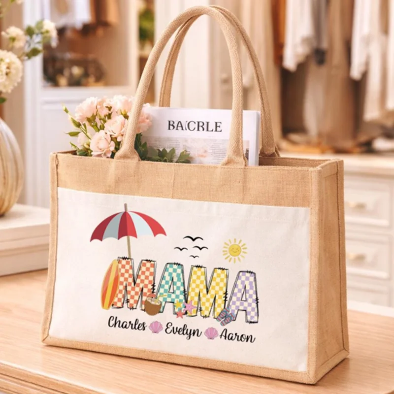 

Custom Burlap Handbag Custom Travel Organizer Shoulder Bag Women's Tote Shopping Bag Vacation Family Bag