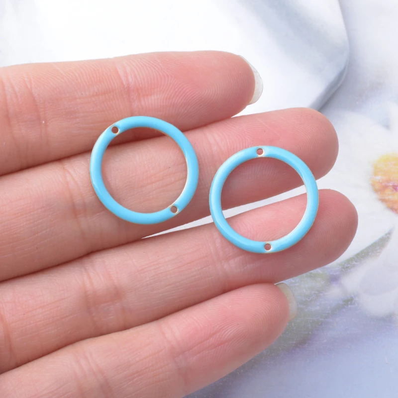 20 Stück Kupfer beidseitig emaillierte 19mm runde Verbindungsstücke mit Öltropfen-Effekt, Zweiloch-Ohranhänger für DIY-Schmuckherstellung von Ohrringen – Detail 7