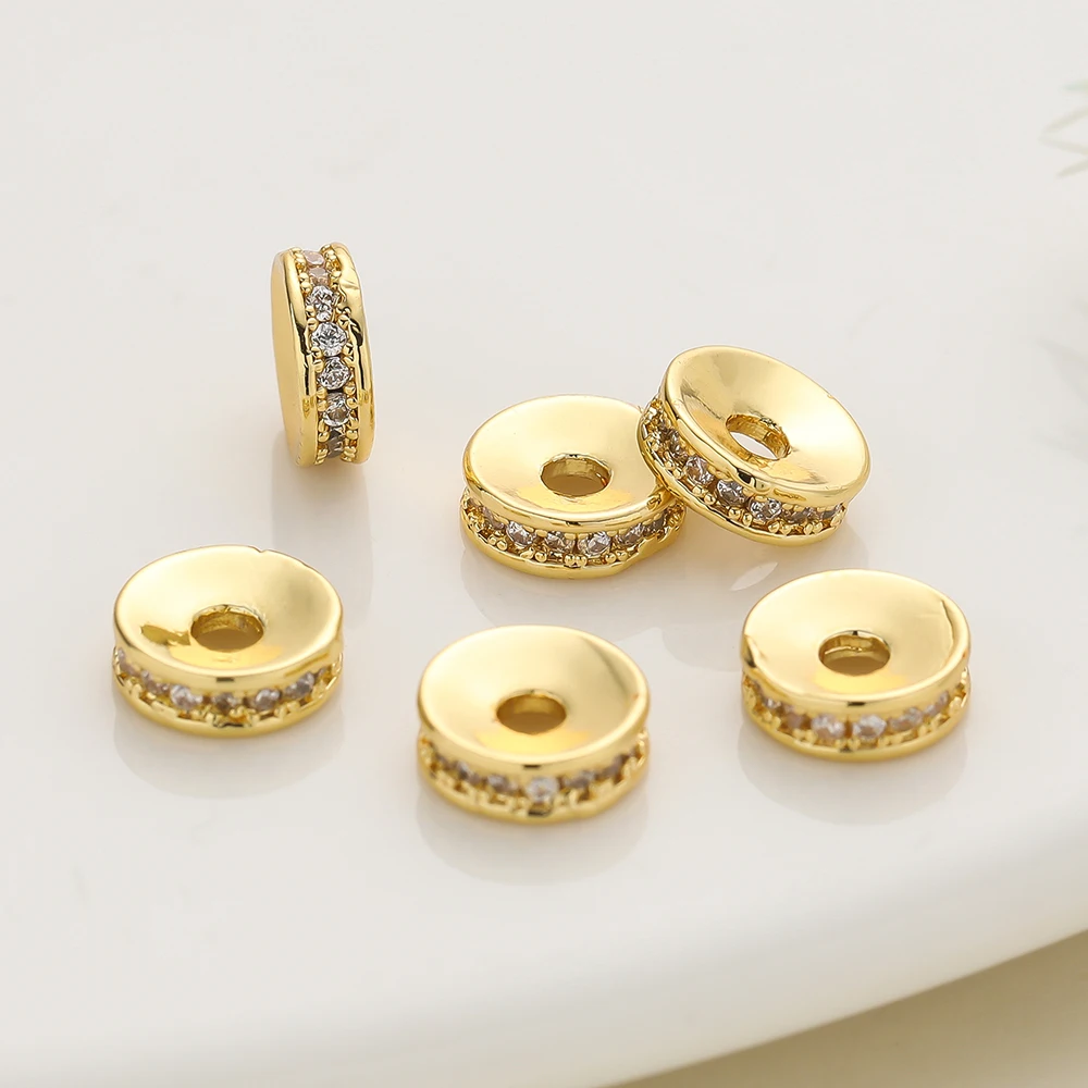 

1Piece/Lot 4/6/8mm 14/18K Gold Color Plated Zircon Wheel Bracelets Spacer Beads for DIY Necklace Jewelry Making Accessories