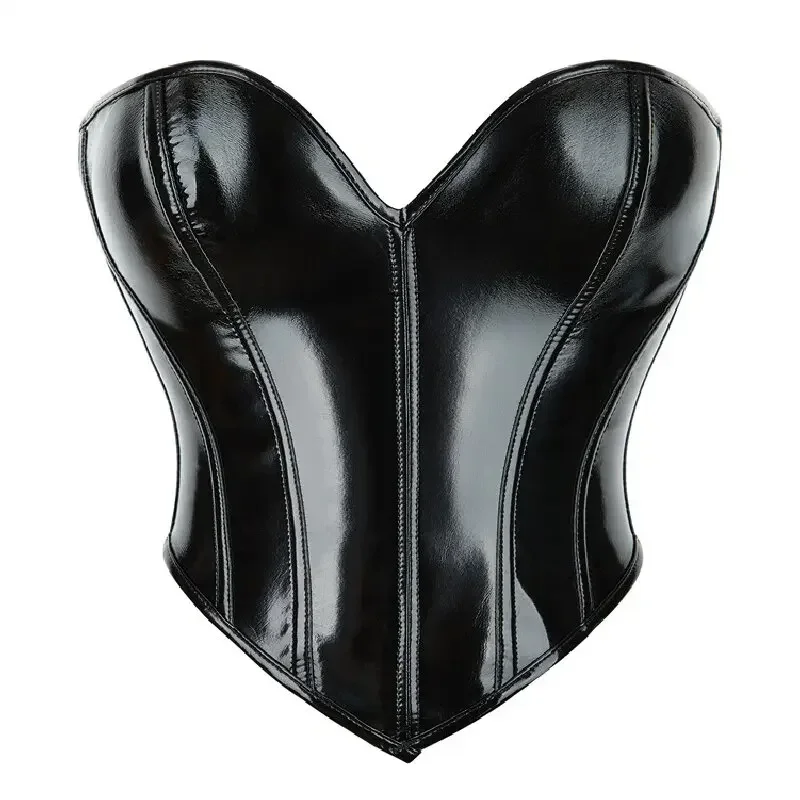 

PVC Leather Corset Top Women Sexy Overbust Bustier Lace Up Plastic Boned Corsets and Bustiers Body Shaper Short Torso Kорсет