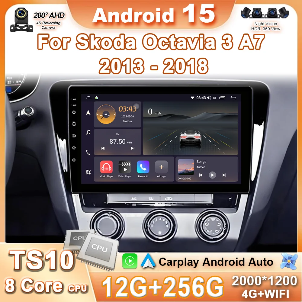 

Android 15 Carplay Auto Car Radio For Volkswagen SKODA Octavia 3 A7 2013 2014 2015 2016 2017 2018 Multimedia Player Stereo GPS
